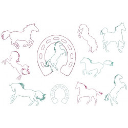 Stickserie - Pferde Silhouette Fransenappli